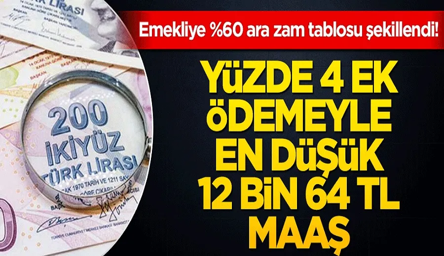 Emekliye %60 ara zam tablosu şekillendi! %4 ek ödemeyle en düşük 12.064 TL maaş!