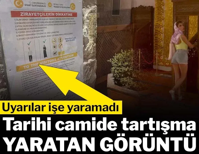 Tarihi camide tartışma yaratan görüntü! Uyarılar işe yaramadı