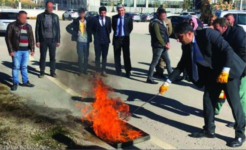 Yükümlülere yangına müdahale yöntemleri anlatıldı