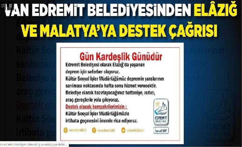 Edremit Belediyesi Elazığ için seferber oldu