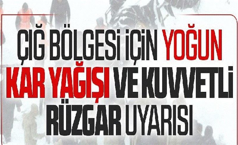 Çığ bölgesi için yoğun kar yağışı ve kuvvetli rüzgar uyarısı