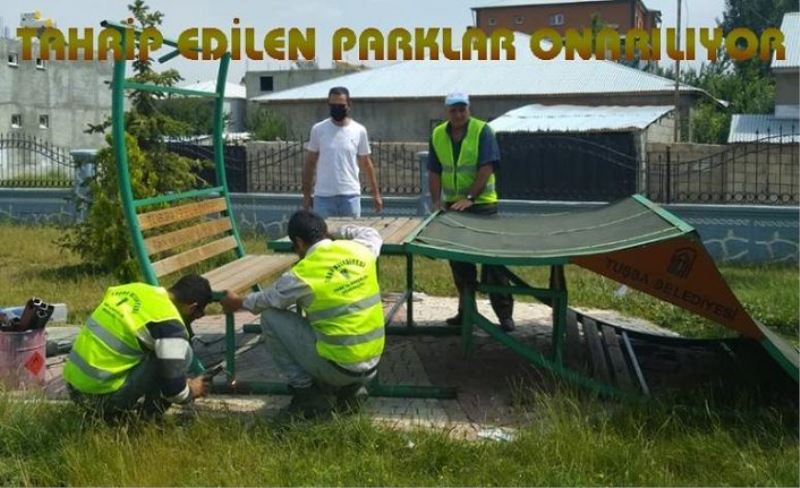Tuşba Belediyesi, tahrip edilen parkları onarıyor