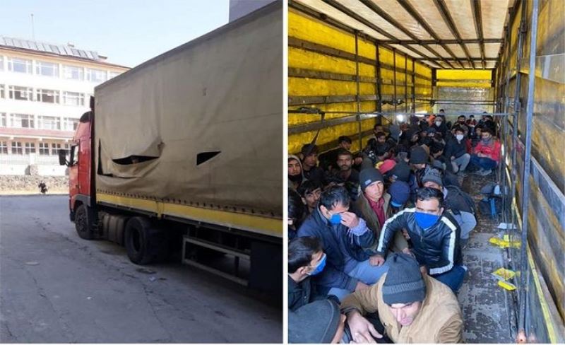 Erciş'te bir tırın dorsesinde 210 göçmen yakalandı