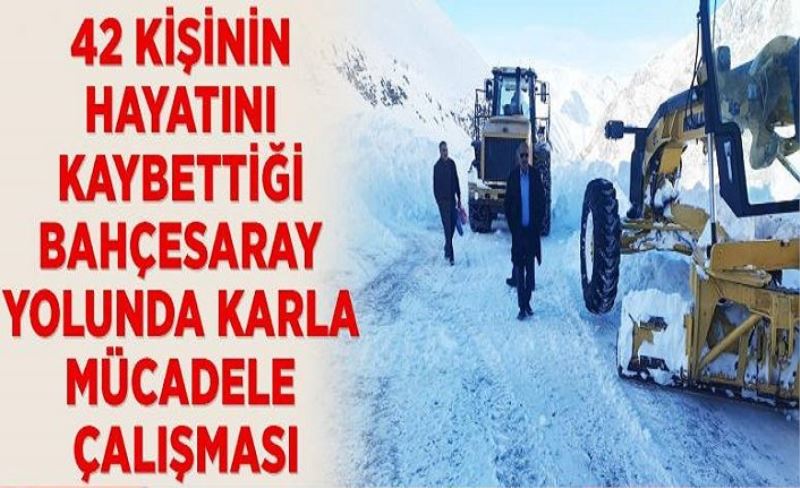 42 kişinin hayatını kaybettiği Bahçesaray yolunda karla mücadele çalışması