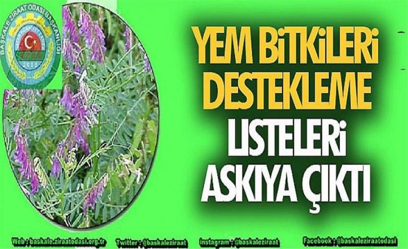 Yem Bitkileri Destekleme Listeleri askıya çıktı