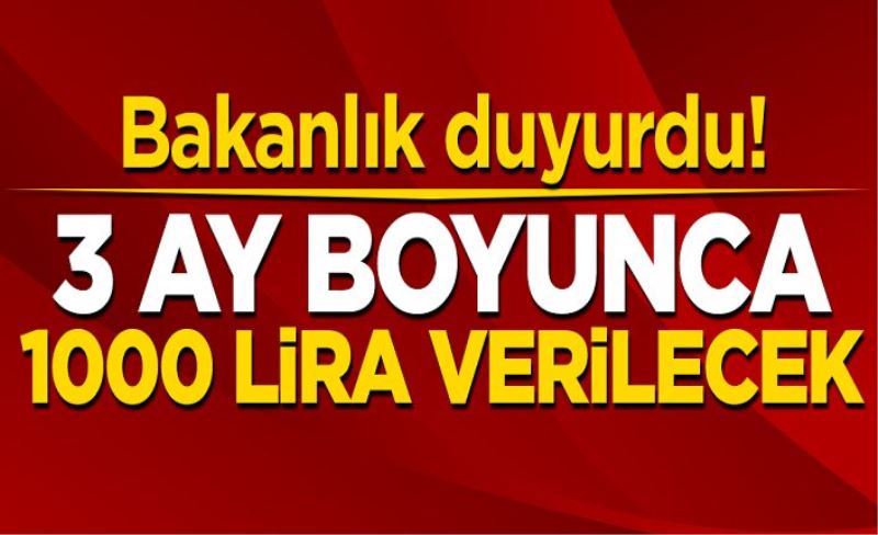 Bakanlık duyurdu! 3 ay boyunca 1000 TL verilecek