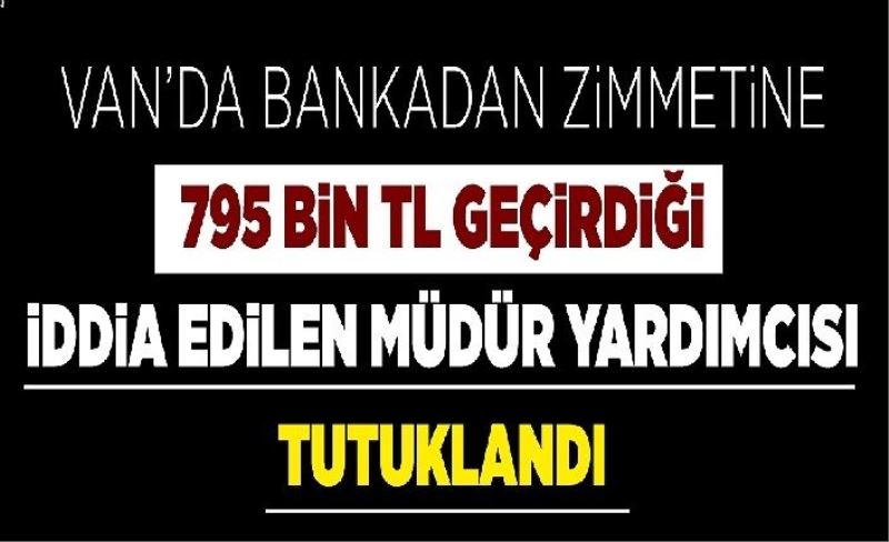 Van’da bankadan zimmetine 795 bin TL geçirdiği iddia edilen müdür yardımcısı tutuklandı