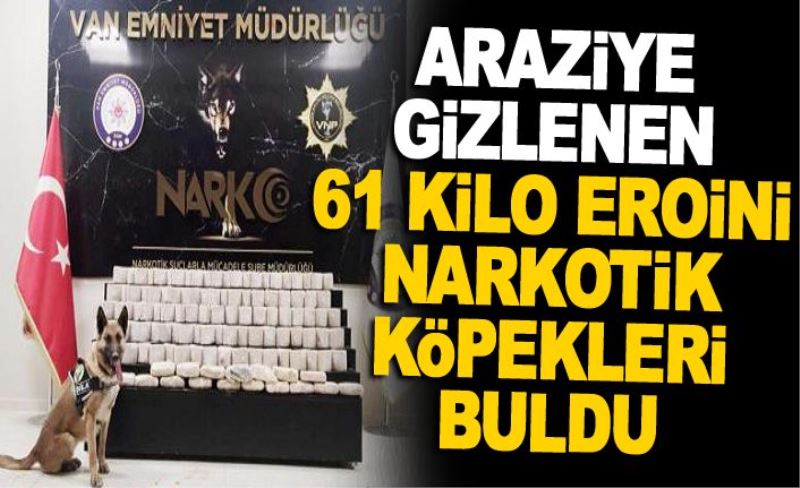 Araziye gizlenen 61 kilo eroini narkotik köpekleri buldu