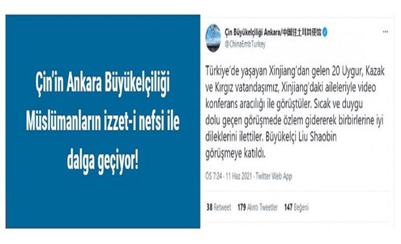 Çin’in Ankara Büyükelçiliği Müslümanların izzet-i nefsi ile dalga geçiyor!